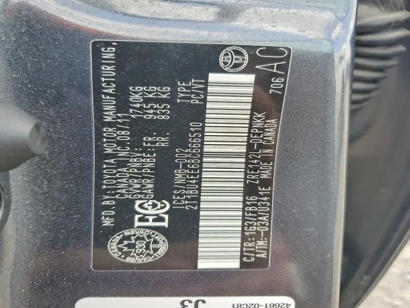 2011 TOYOTA COROLLA BASE  