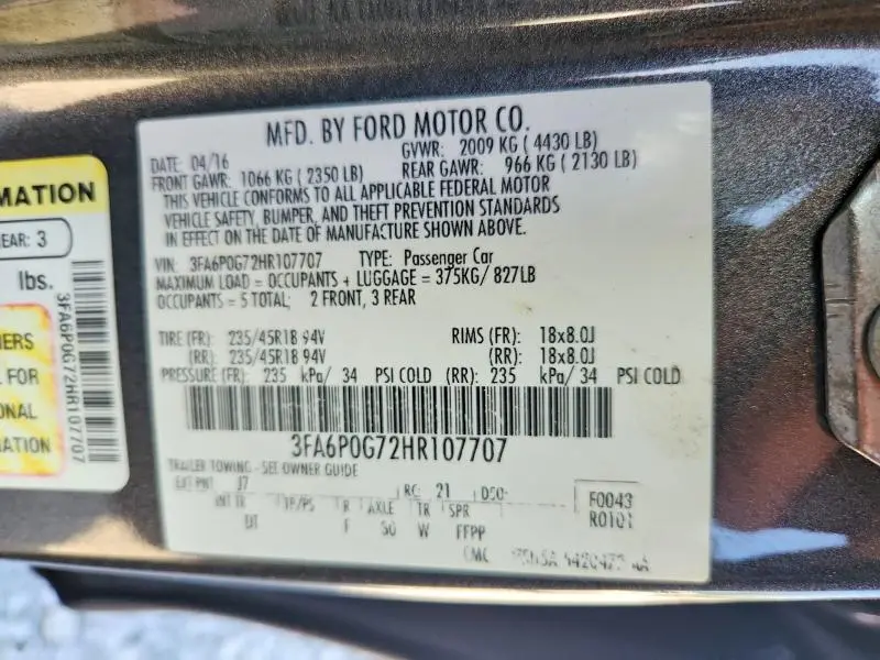 2017 FORD FUSION S  