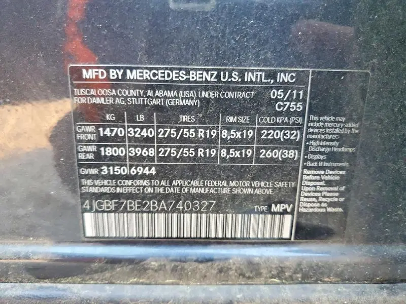 2011 MERCEDES-BENZ GL 450 4MATIC  