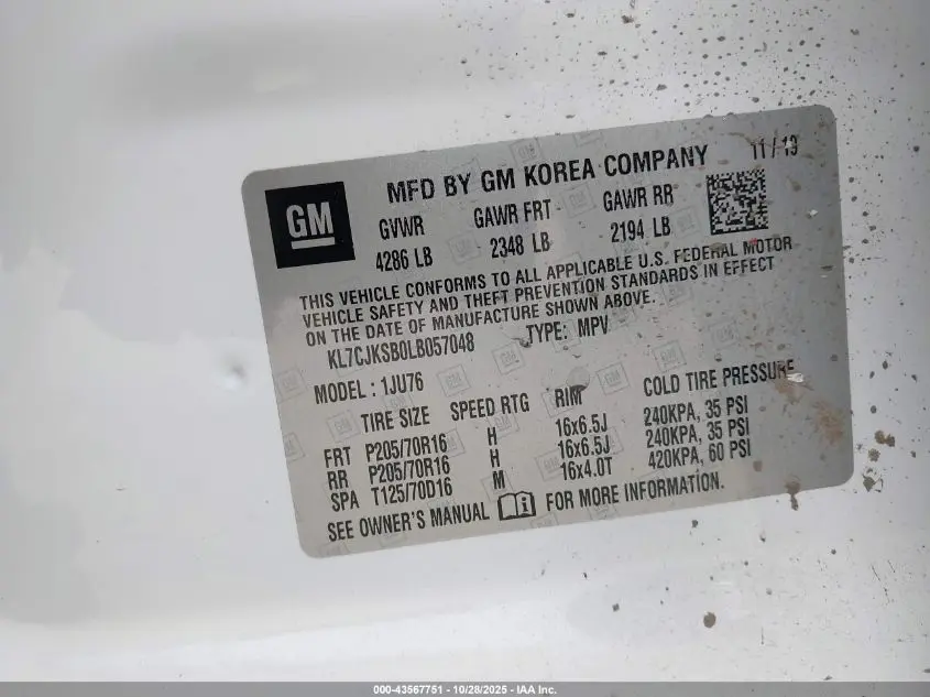 2020 CHEVROLET TRAX FWD LS