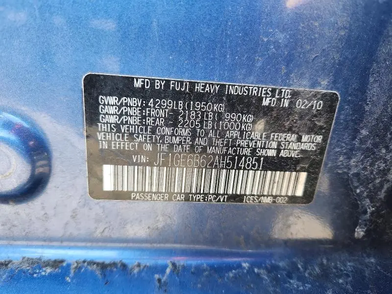 2010 SUBARU IMPREZA 2.5I PREMIUM  