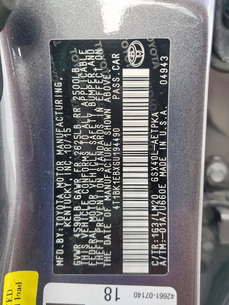 2016 TOYOTA AVALON XLE  