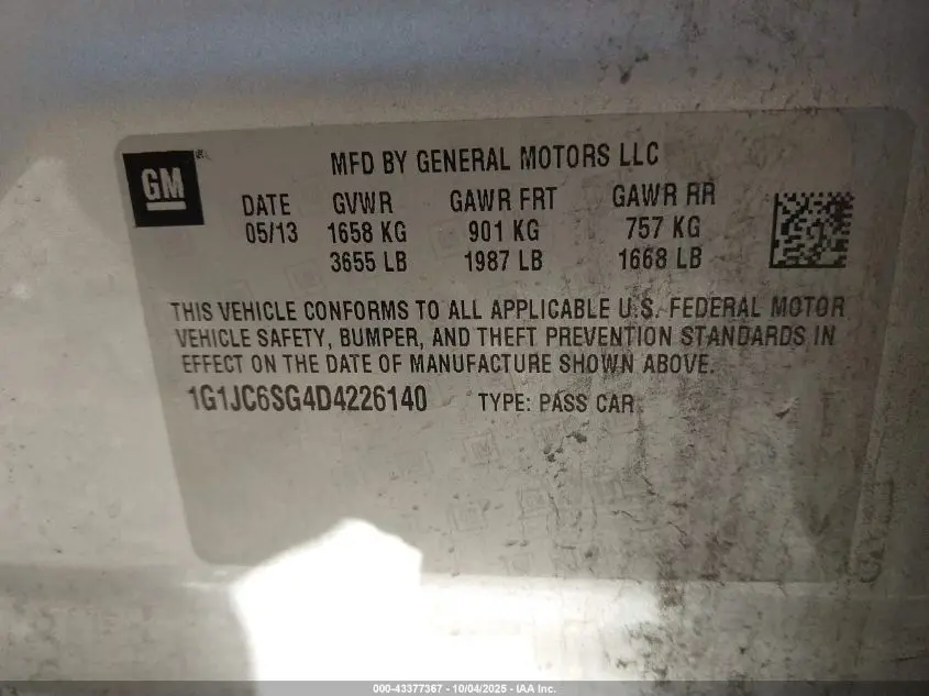 2013 CHEVROLET SONIC LT AUTO