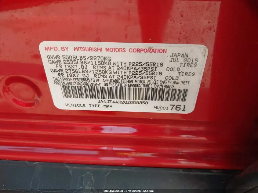 2016 MITSUBISHI OUTLANDER GT