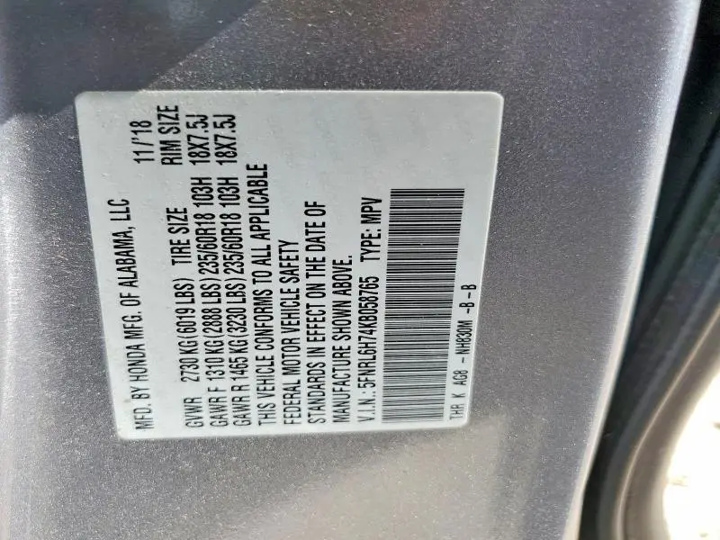 2019 HONDA ODYSSEY EXL  