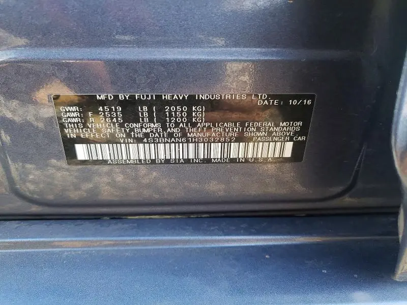 2017 SUBARU LEGACY 2.5I LIMITED  
