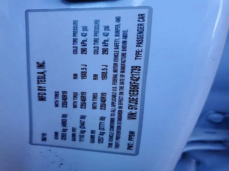 2019 TESLA MODEL 3   
