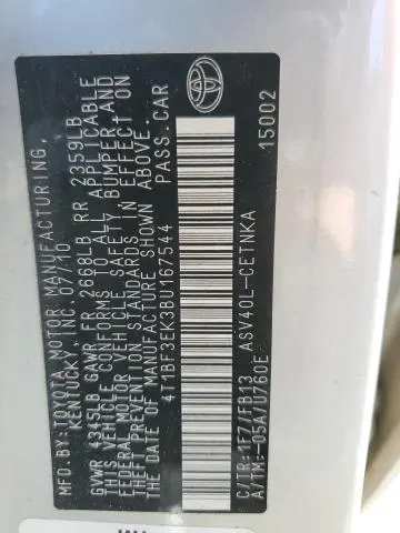 2011 TOYOTA CAMRY BASE  