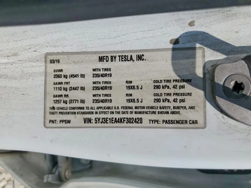 2019 TESLA MODEL 3   