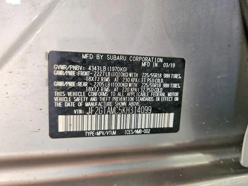 2019 SUBARU CROSSTREK LIMITED  