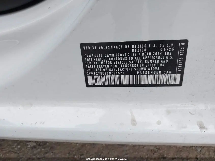 2025 VOLKSWAGEN JETTA 1.5T S