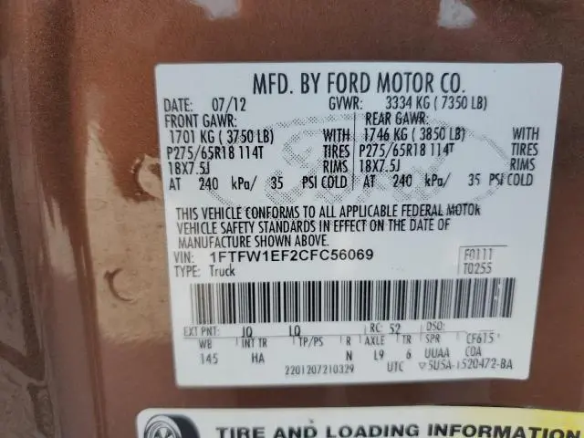 2012 FORD F150 SUPERCREW  