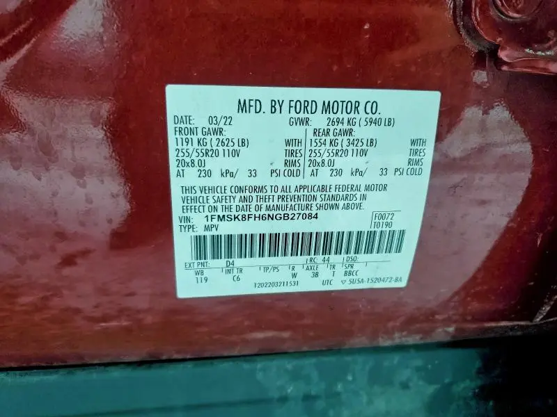 2022 FORD EXPLORER LIMITED  
