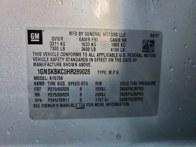 2017 CHEVROLET TAHOE K1500 LT  