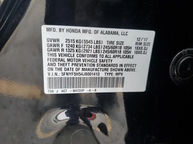 2018 HONDA PILOT EXL  