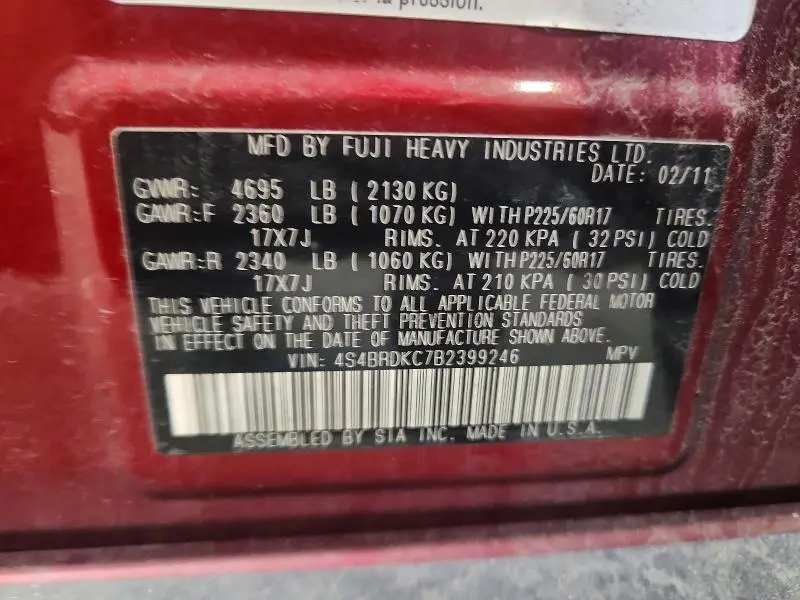 2011 SUBARU OUTBACK 3.6R LIMITED  