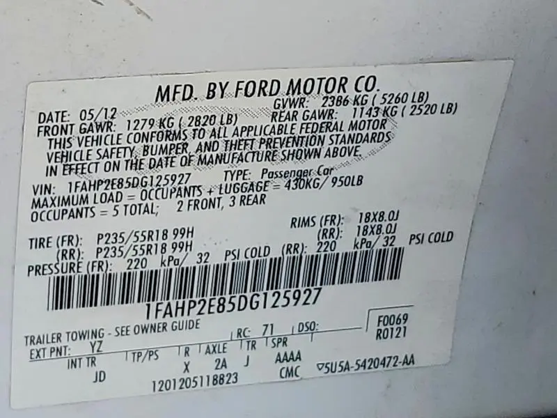 2013 FORD TAURUS SEL  