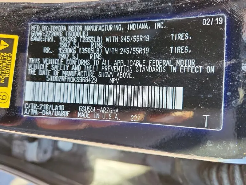 2019 TOYOTA HIGHLANDER LIMITED  