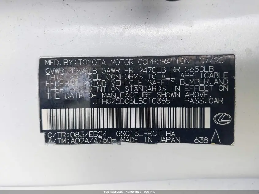 2020 LEXUS RC 350 F SPORT