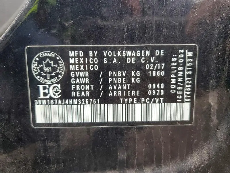 2017 VOLKSWAGEN JETTA S  