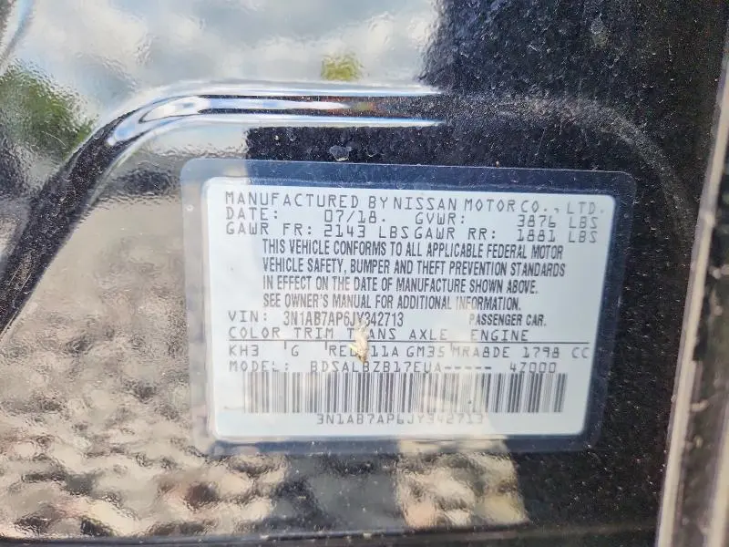 2018 NISSAN SENTRA S  