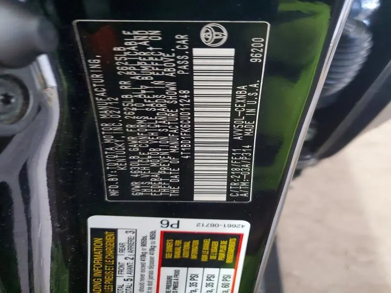 2012 TOYOTA CAMRY HYBRID  