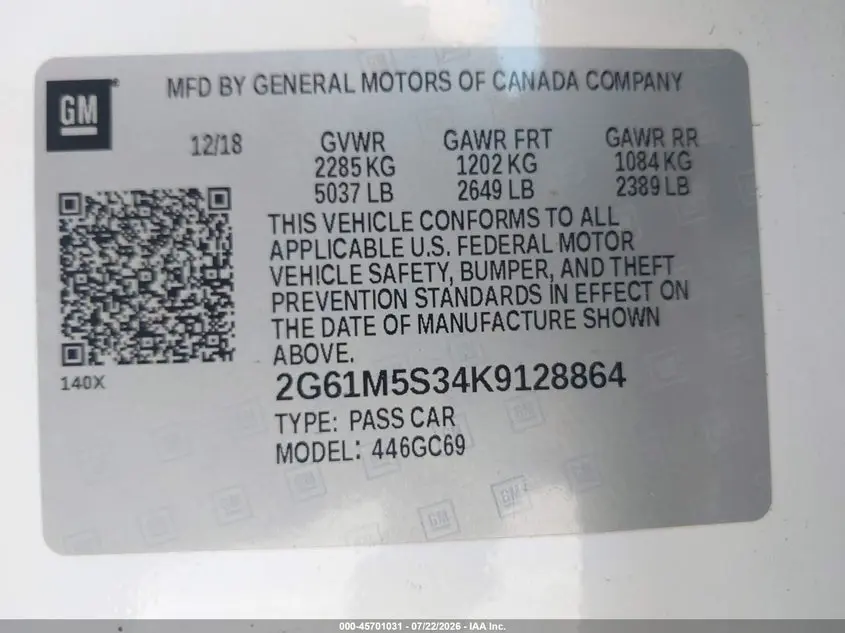 2019 CADILLAC XTS LUXURY