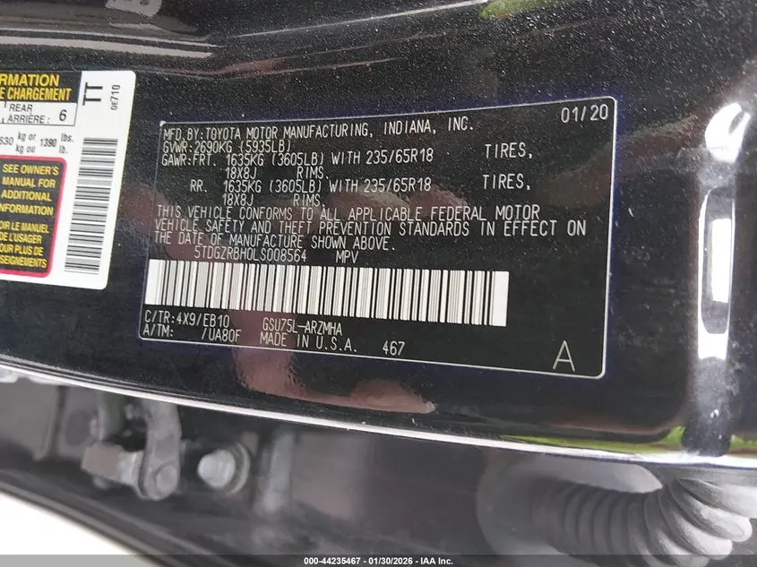 2020 TOYOTA HIGHLANDER XLE