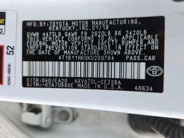 2019 TOYOTA CAMRY L  