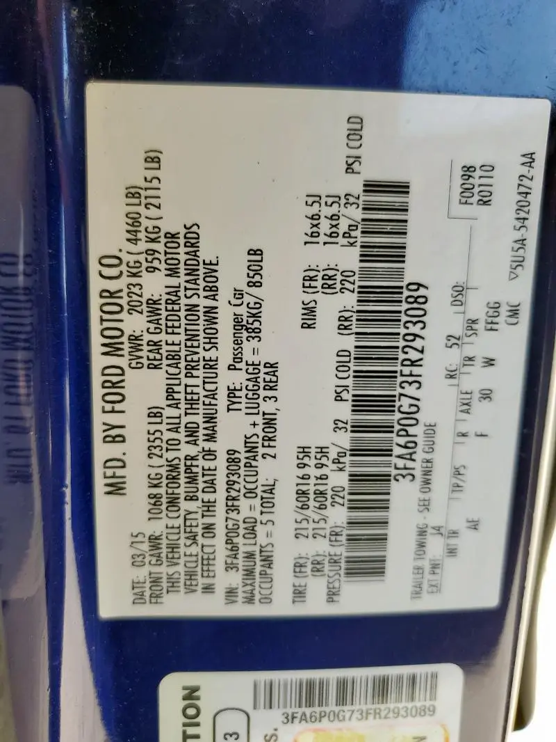 2015 FORD FUSION S  