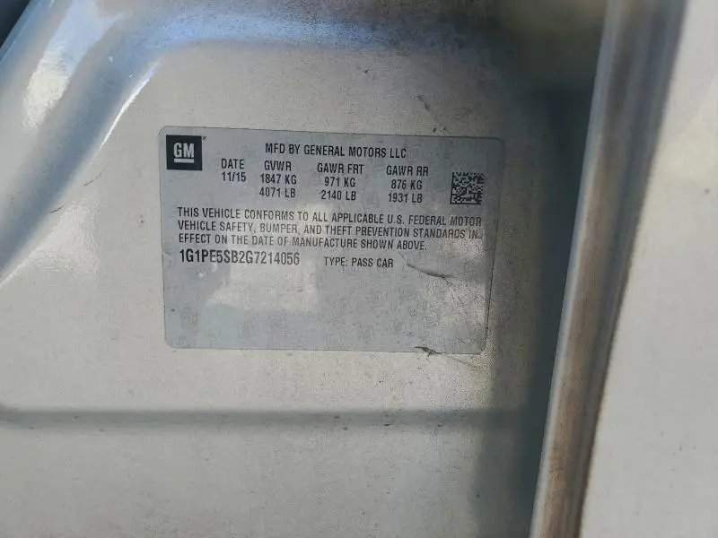 2016 CHEVROLET CRUZE LIMITED LT  