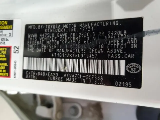 2022 TOYOTA CAMRY SE  