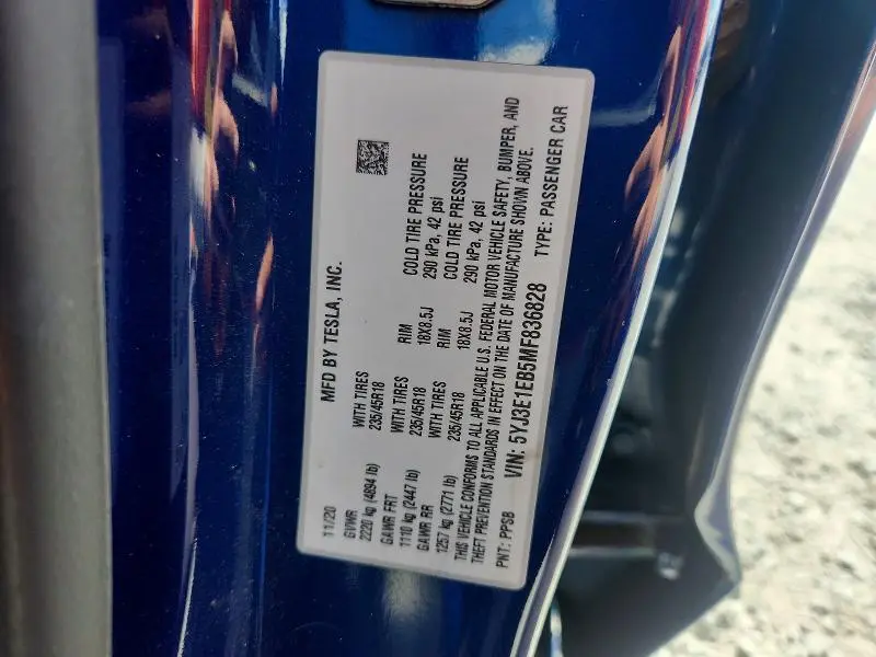 2021 TESLA MODEL 3   
