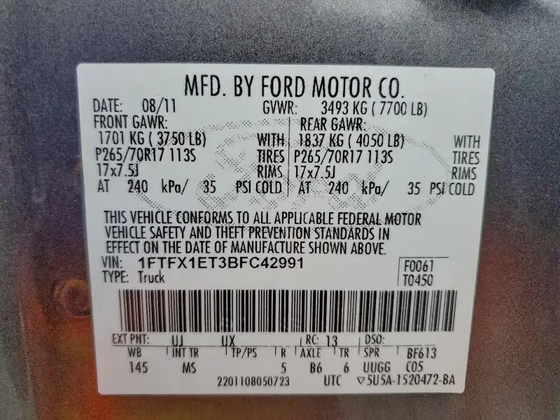 2011 FORD F150 SUPER CAB  