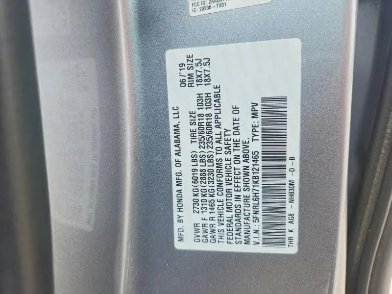 2019 HONDA ODYSSEY EXL  