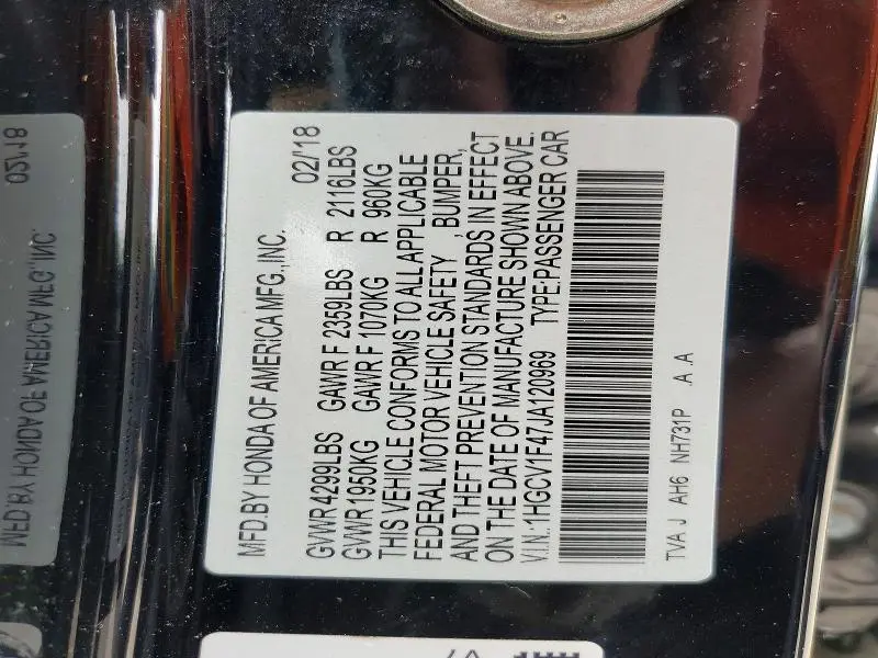 2018 HONDA ACCORD EX  