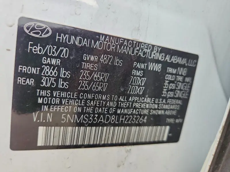 2020 HYUNDAI SANTA FE SEL  