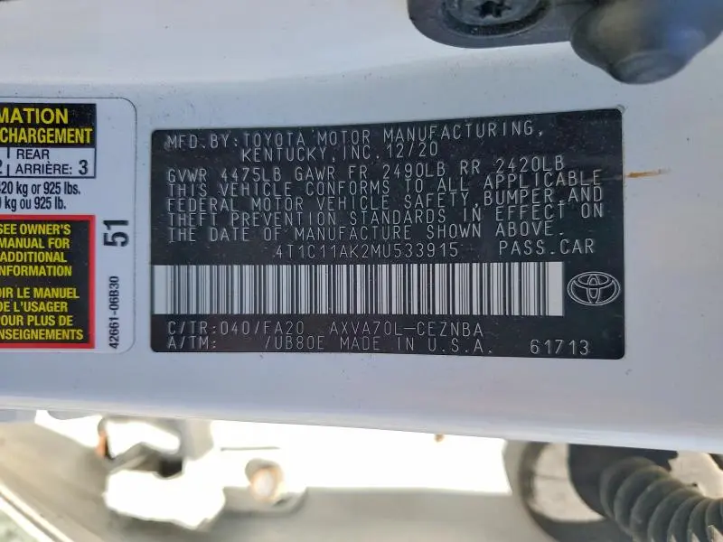 2021 TOYOTA CAMRY LE  