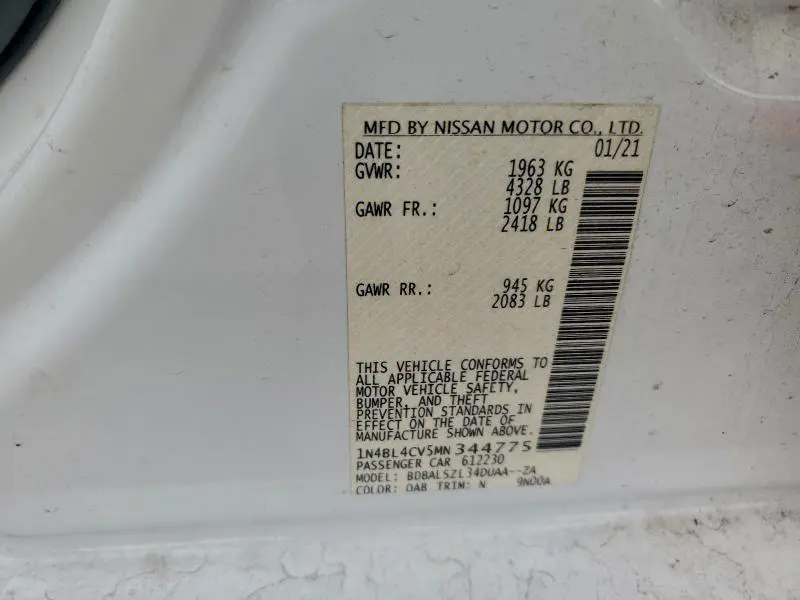 2021 NISSAN ALTIMA SR  