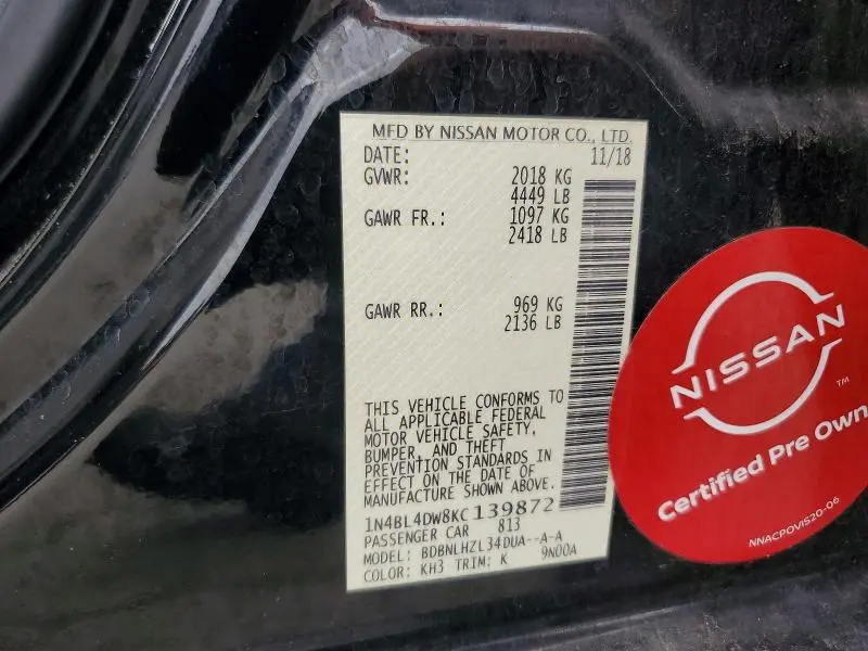 2019 NISSAN ALTIMA SV  