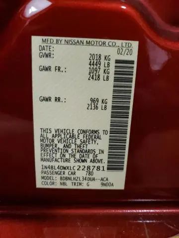 2020 NISSAN ALTIMA SV  