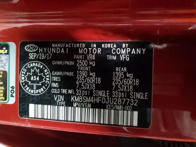 2018 HYUNDAI SANTA FE SE  