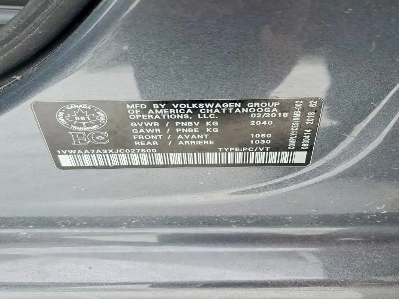 2018 VOLKSWAGEN PASSAT S  