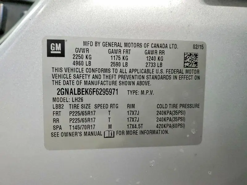 2015 CHEVROLET EQUINOX LT  