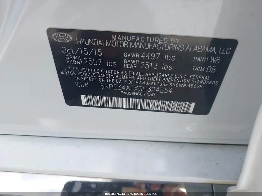 2016 HYUNDAI SONATA LIMITED
