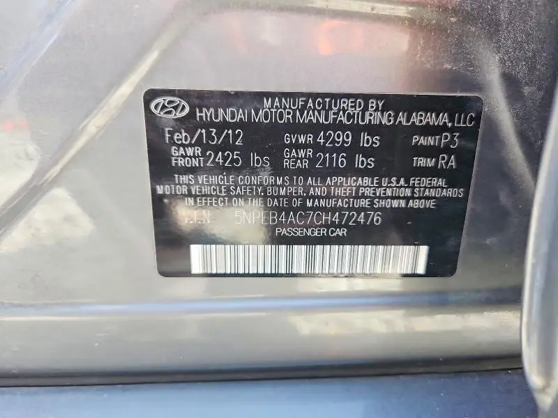 2012 HYUNDAI SONATA GLS  