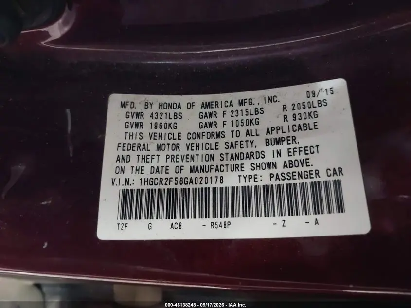 2016 HONDA ACCORD SPORT
