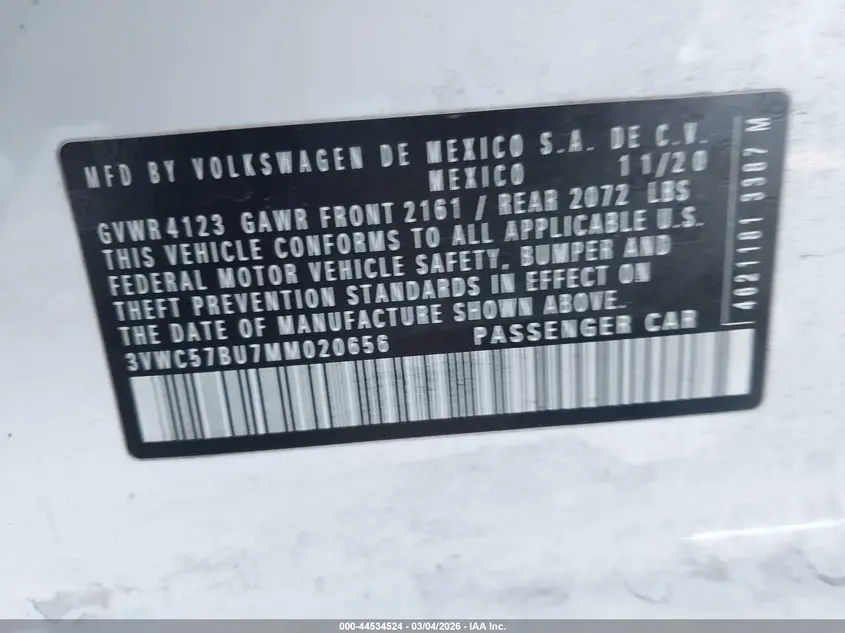 2021 VOLKSWAGEN JETTA 1.4T R-LINE/1.4T S/1.4T SE