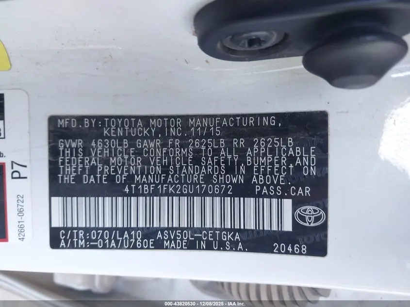 2016 TOYOTA CAMRY XLE