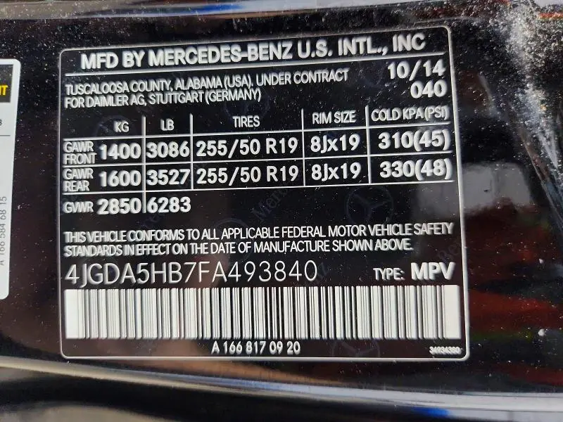 2015 MERCEDES-BENZ ML 350 4MATIC  